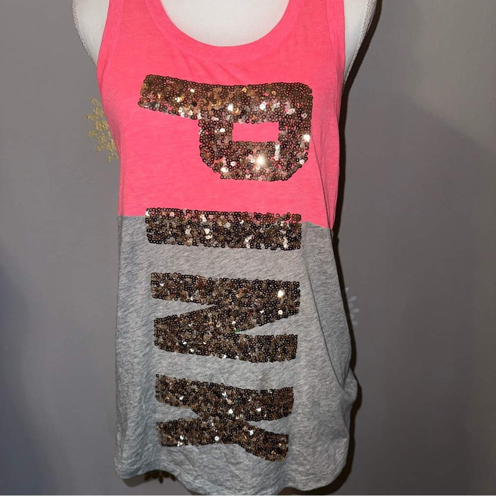 Victoria’s Secret “Pink” Hot Pink/Gray Gold Sequins Ladies Small Tank Top Bling‎ - Picture 2 of 10